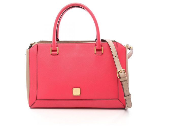 Bolsa de mão 2-Way MCM em Bege e Rosa