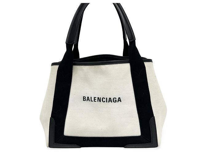 Balenciaga Cabas aus navyblauem Canvas mit Leder Medium Weiß