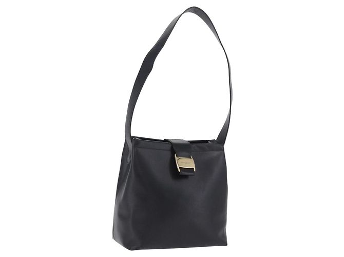 Borsa a tracolla Salvatore Ferragamo Vala in pelle nera e oro Auth ka6109 Nero