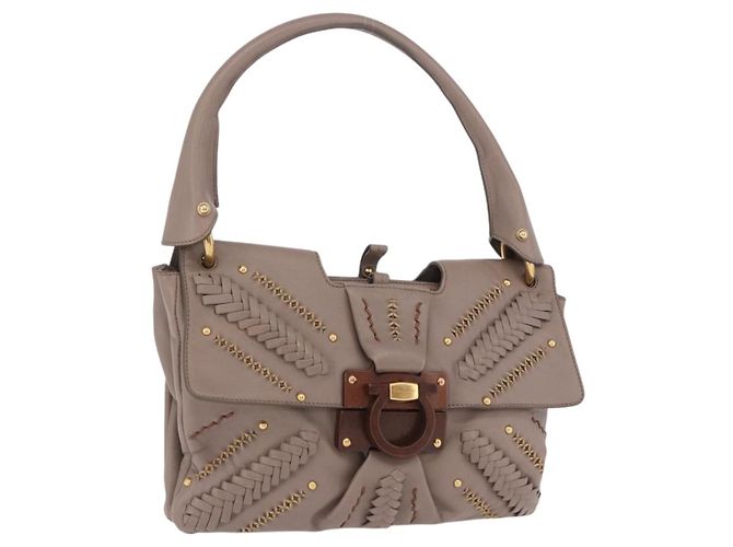Borsa a tracolla Salvatore Ferragamo Gancini in pelle marrone e oro Auth 202452A D'oro