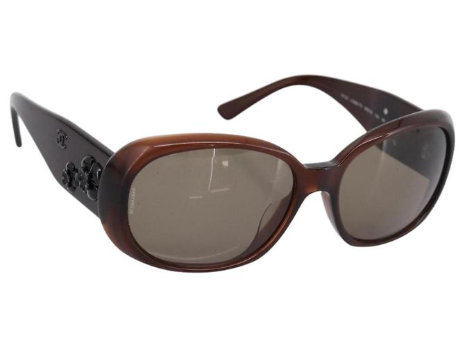 Gafas de sol CHANEL Camelia plástico Brown CC Auth BA15680 Castaño