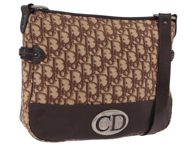 Borsa a tracolla Christian Dior Trotter Canvas Beige Silver Auth ka6123A Argento