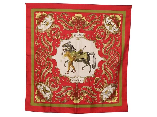 Hermès Foulard HERMES Carre 90 Seta Rosso Auth bs37039