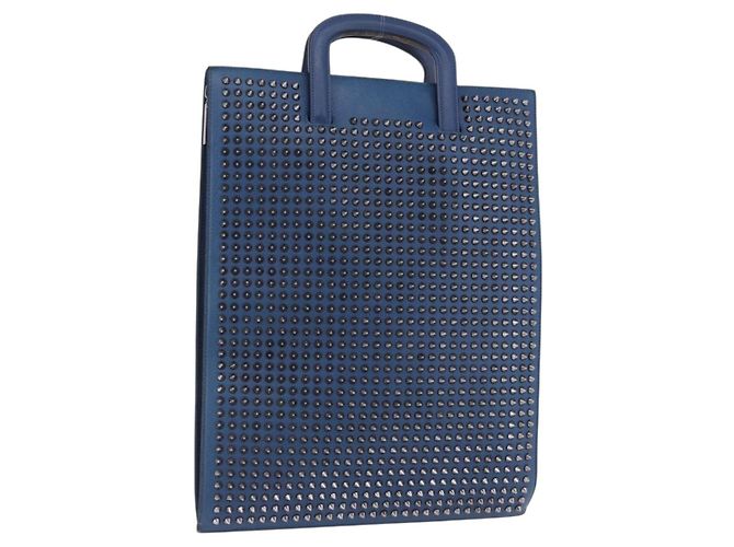 Borsa Christian Louboutin in pelle blu e argento Auth ka6102