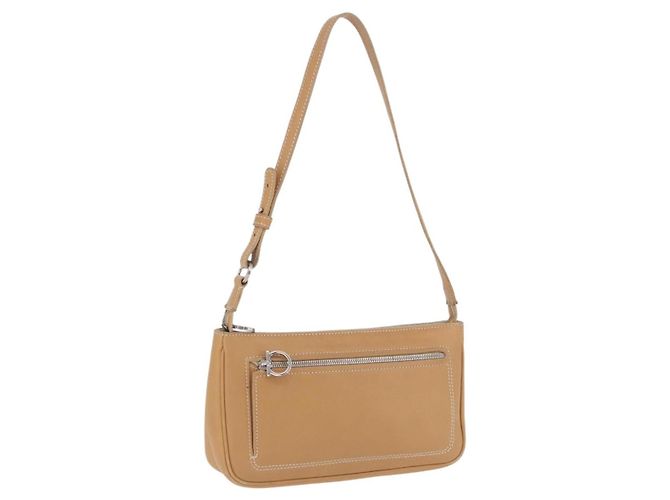 Salvatore Ferragamo Accessory Pouch Leather Beige Silver Auth 201289A Silvery