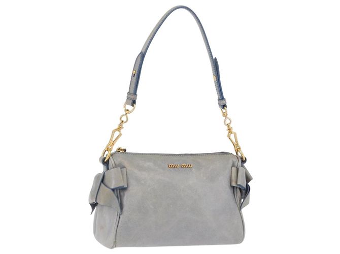 Borsa a tracolla Miu Miu Vitellolux Light Blue Gold Auth 202191M D'oro Blu chiaro