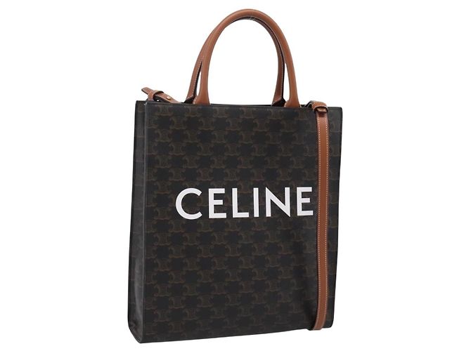 Céline Borsa a tracolla CELINE Macadam Canvas Triomphe in pelle 2way Brown Gold Auth mr2902A Marrone D'oro