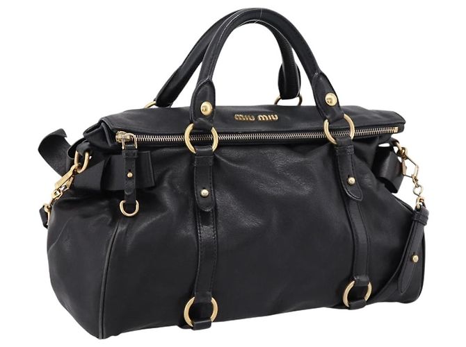 Miu Miu Handtasche Leder 2way Schwarz Gold Auth 203800V Golden