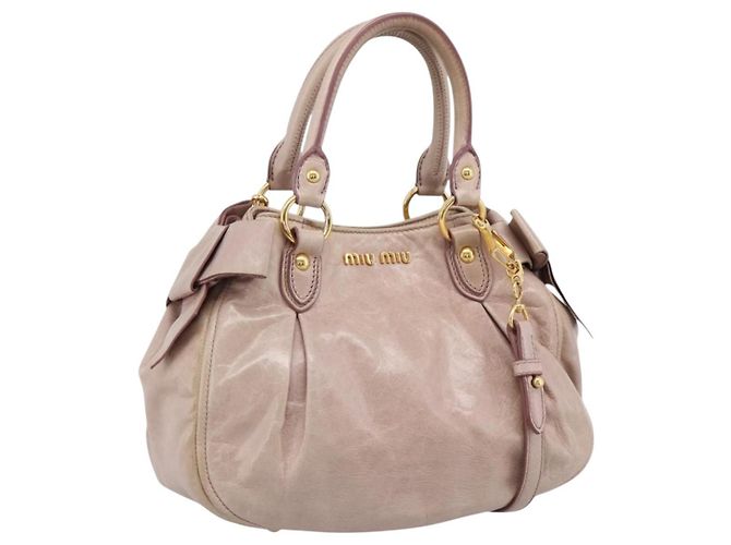 Bolsa de mão Miu Miu em couro 2way Beige Gold Auth 203225M Bege Dourado