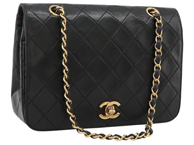 Borsa a tracolla CHANEL Matelasse con catena in pelle d'agnello nera e oro CC Auth 202897V Nero D'oro