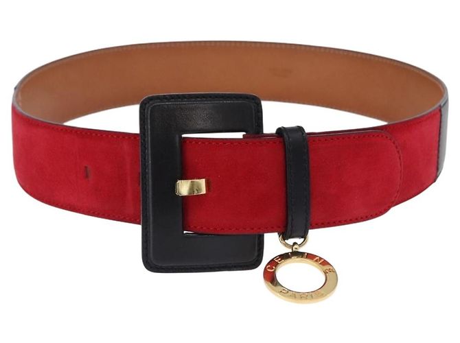 Céline Cinturón CELINE Circle Belt de cuero 29.9'' Rojo Oro Auth 203046 Roja Dorado