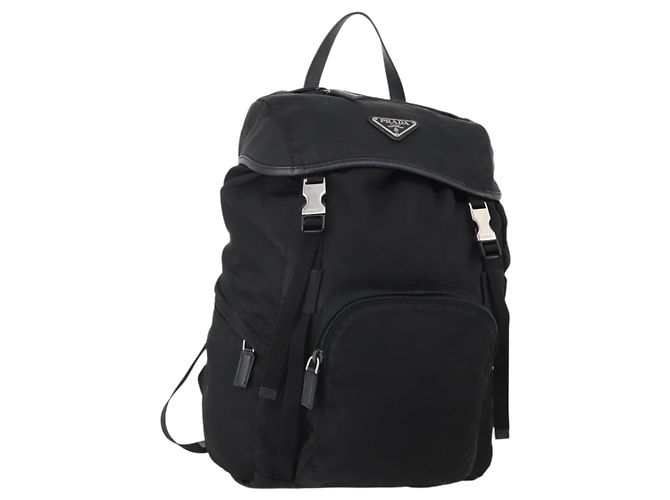 Mochila PRADA Nylon Black Silver Auth 197634 Negro Plata