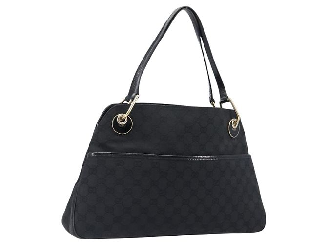 Borsa Tote GUCCI GG Canvas Nero e Oro 121023 Auth 202293A