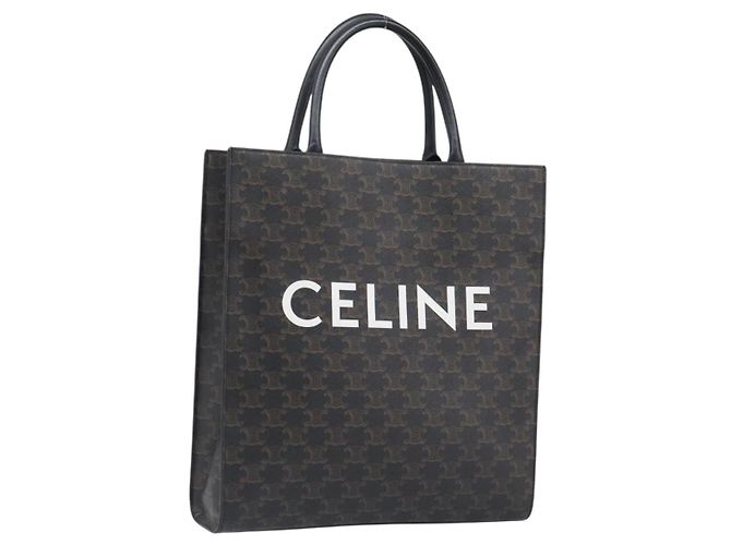 Céline Sac à main CELINE Macadam Vertical Cabas PVC Cuir Marron Doré Auth 202827A