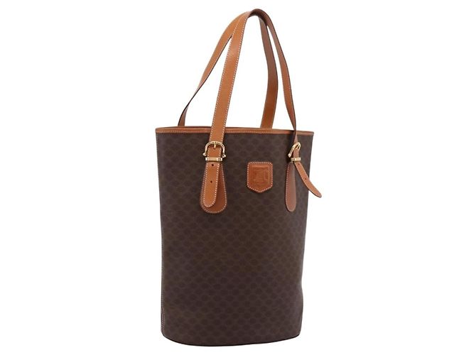 Céline Sac cabas CELINE Macadam Canvas PVC Cuir Marron Or Auth 201267V Doré