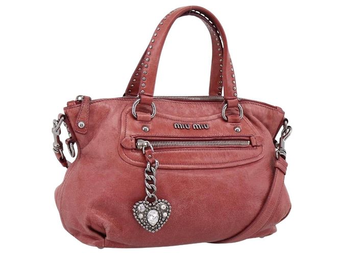 Borsa Miu Miu Vitellolux in pelle 2way Rosa Argento Auth 202584V
