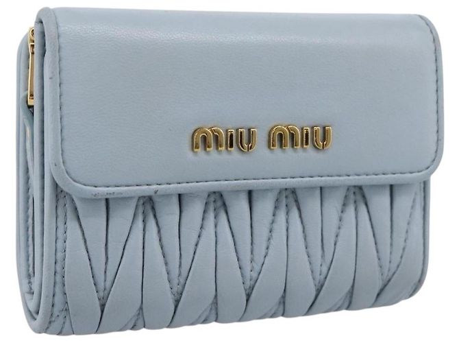 Miu Miu Matelasse Bifold Wallet Leather Light Blue Gold Auth 203339M Golden