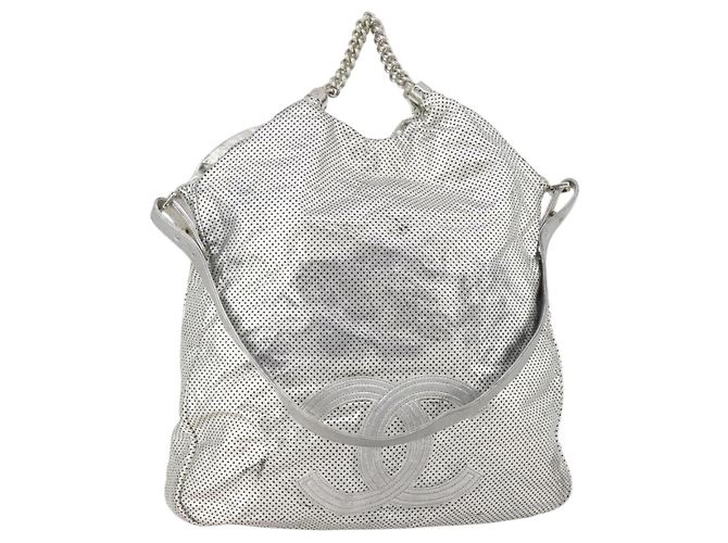 Borsa a tracolla CHANEL COCO Mark Punching in pelle 2way Silver CC Auth 197660 Argento