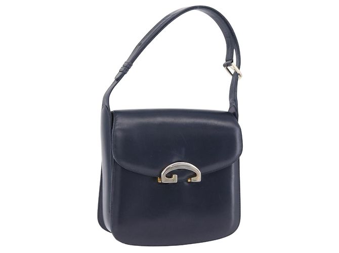 Borsa a tracolla GUCCI in pelle blu navy e tono oro Auth 201158