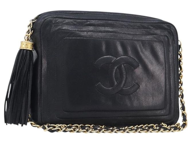 Borsa a tracolla CHANEL Matelasse con catena in pelle d'agnello nera e oro CC Auth 200959V Nero D'oro