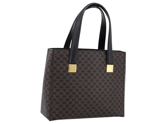 Céline CELINE Macadam Canvas Runde Handtasche PVC Leder Schwarz Gold Auth 202882 Golden