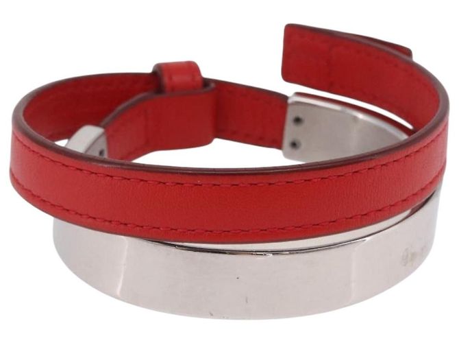 LOEWE Bangle Leather Red Silver Auth 203313A Silvery