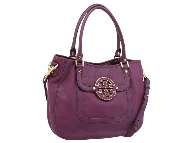 Borsa TORY BURCH in pelle 2way Viola Tono Oro Auth 203348A Porpora