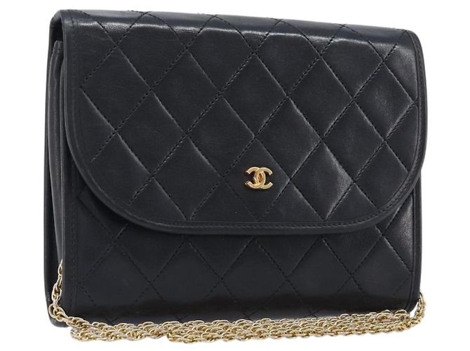 Borsa a tracolla CHANEL Matelasse con catena in pelle d'agnello nera e oro CC Auth 200579V Nero D'oro