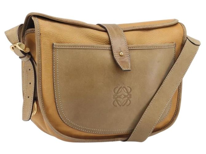Bolsa de Ombro LOEWE em Couro Bege Tom Dourado Auth ka6169