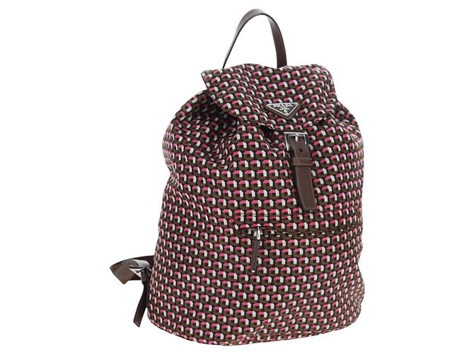PRADA Rucksack Nylon Pink Brown Auth 199345V Braun