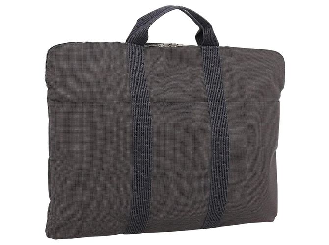 Hermès HERMES Her Line Porte Documents Sac à Main Canvas Gray Silver Auth 202855A Marron Argenté
