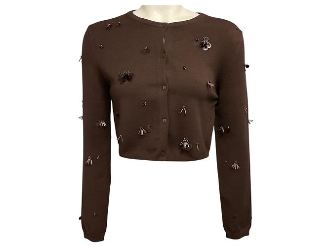 Jonathan Simkhai Simkhai Brown Zadie Embellished Cropped Cardigan Braun