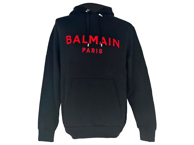 Balmain Hoodie mit Logo-Print aus schwarzer Baumwolle