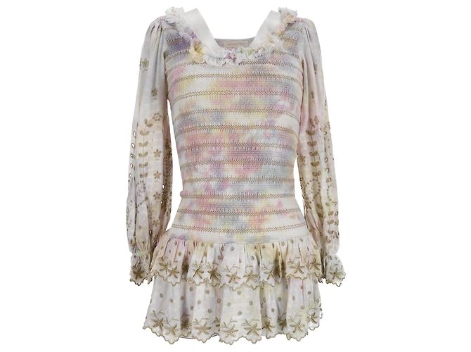 Loveshackfancy Celia Tie-Dye Mini Dress in Multicolor Viscose Multiple colors