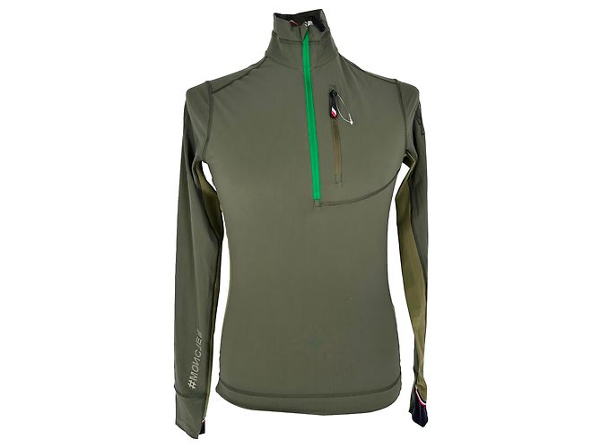 Moncler Grenoble Half-Zip Sweater in Olive Nylon Green Olive green