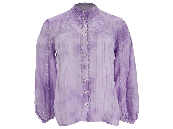Blusa bordada Loveshackfancy Ronda em algodão roxo