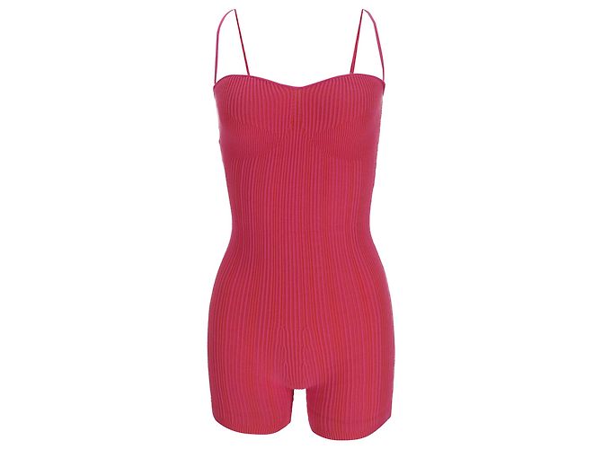 Macacão sem mangas em malha canelada Jacquemus em viscose rosa
