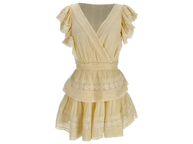 Mini abito con volant Loveshackfancy Gwen in cotone giallo