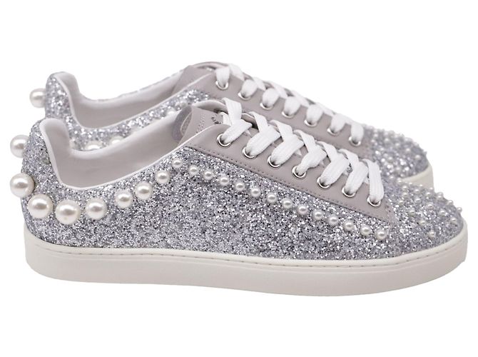Baskets Stuart Weitzman Goldie à perles synthétiques en Silver Glitter Argenté