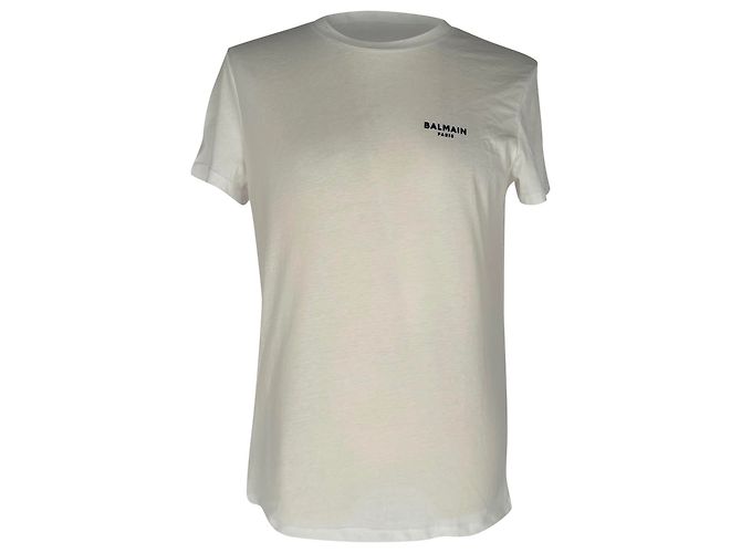 Balmain T-Shirt aus weißer Baumwolle mit Flock-Logo