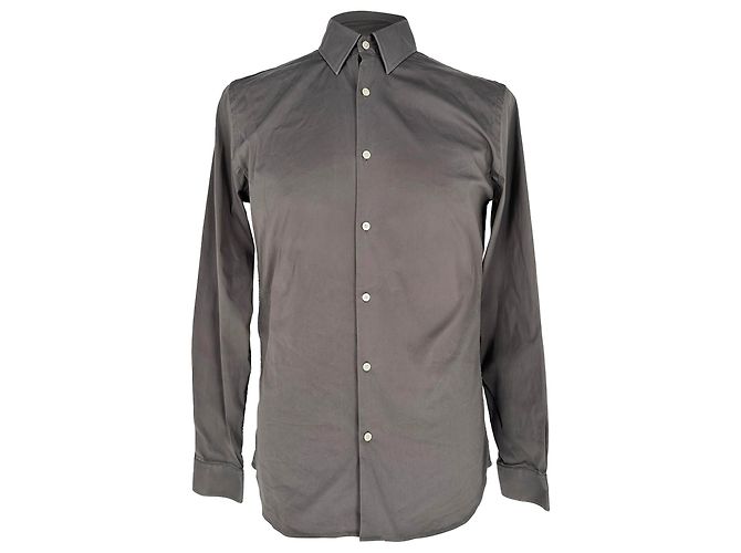 Camicia Burberry a maniche lunghe con bottoni in cotone grigio