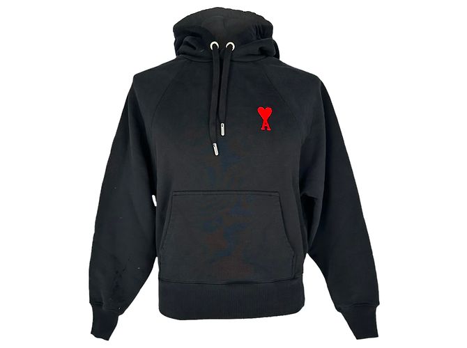 Ami Paris Ami de Cœur Hoodie aus schwarzer Baumwolle