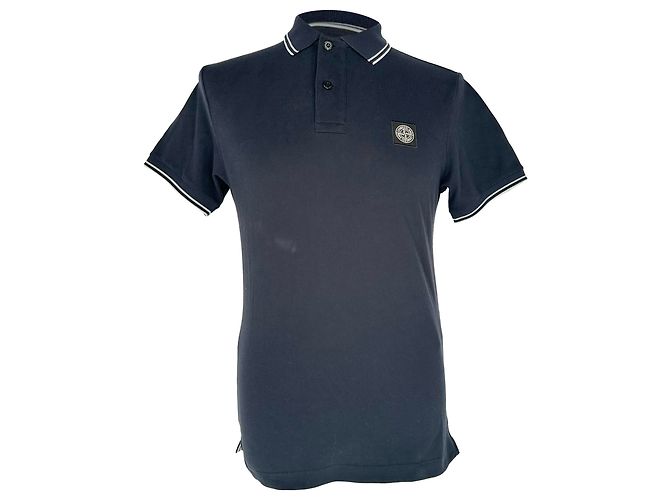 Polo Stone Island con patch logo in cotone blu navy