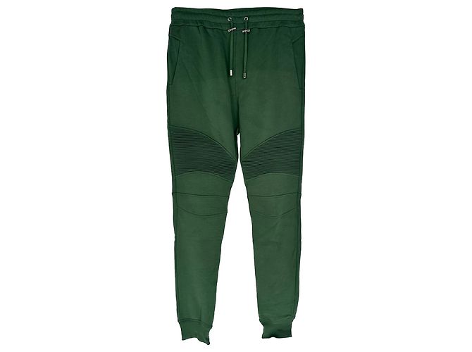 Balmain Drawstring Logo-Print Sweatpants in Olive Cotton Green Olive green