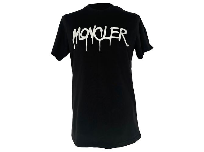 Moncler T-Shirt aus schwarzer Baumwolle mit Graffiti-Logo