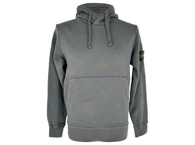 Stone Island Logo-Patch Hoodie aus dunkelgrauer Baumwolle