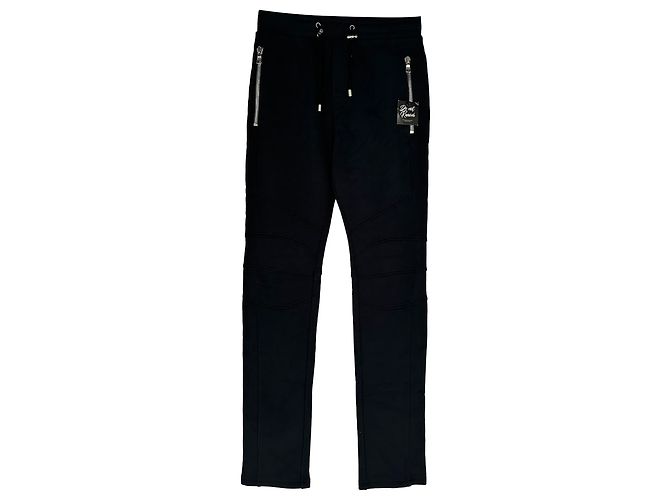 Balmain Drawstring Logo-Print Straight-Leg Sweatpants in Black Cotton