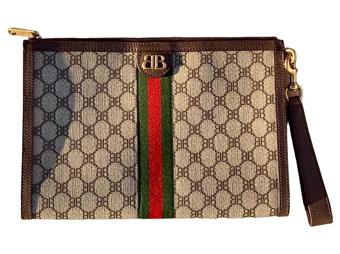 Balenciaga x Gucci The Hacker Project BB Monogramm Clutch Braun Rot Beige Grün