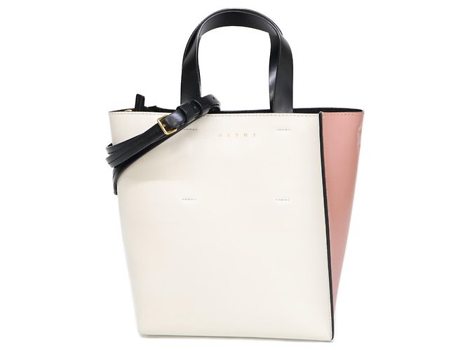 Marni Museo Mini Leder-Tote-Bag Schwarz Pink Weiß