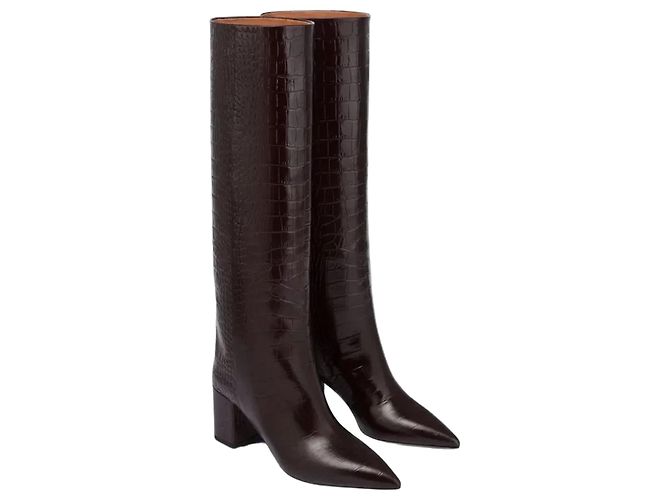 Paris Texas Crocodile-Effect Leather High Boots in Ebony Dark brown